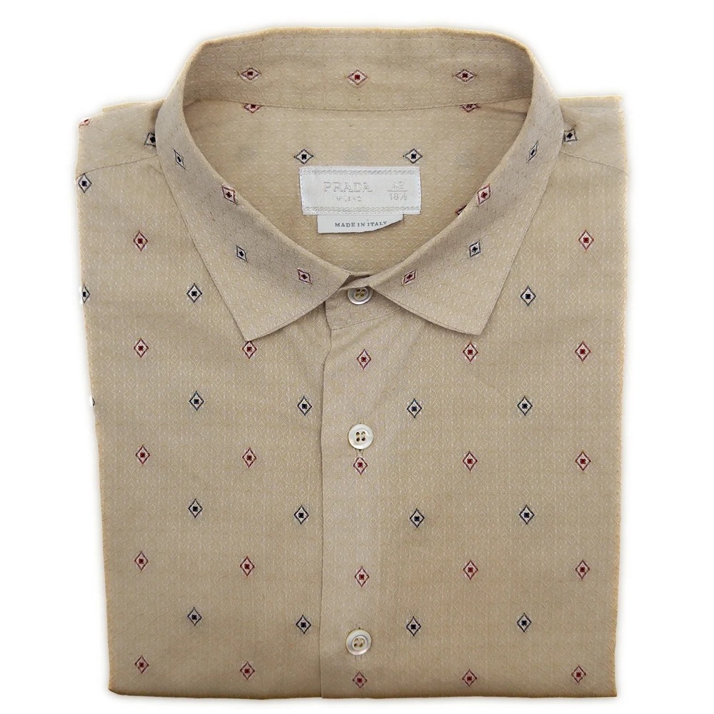 Prada Button Up Shirt SS17 Stretch Cotton Poplin Geometric Archive Men's 42 16.5 - Picture 6 of 7